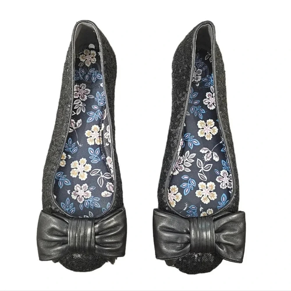 Tory‎ Burch Sequin Divine Bow Flat Ballerina Driver Size 7
